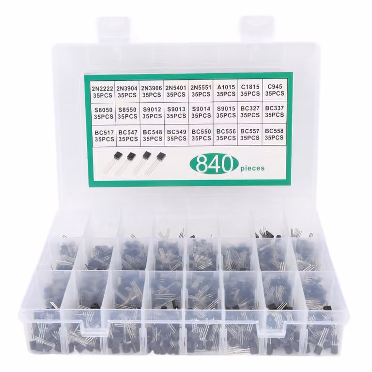 kit di assortimento di transistor di potenza NPN PNP da 840 pezzi BC337 BC549 A1015 a diodi e triodi a 24 valori