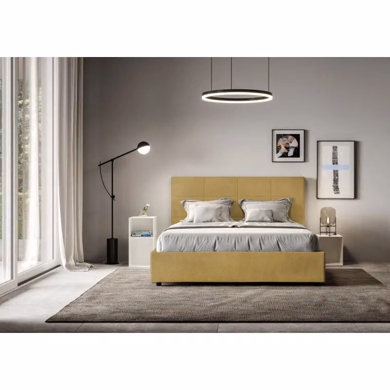 Letto imbottito con contenitore Mika Ityhome color giallo in microfibra L/P/H: 130 x 200 x 145 cm – 2