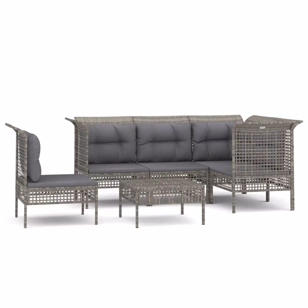 Set Divani da Giardino 6 pz con Cuscini in Polyrattan Grigio
