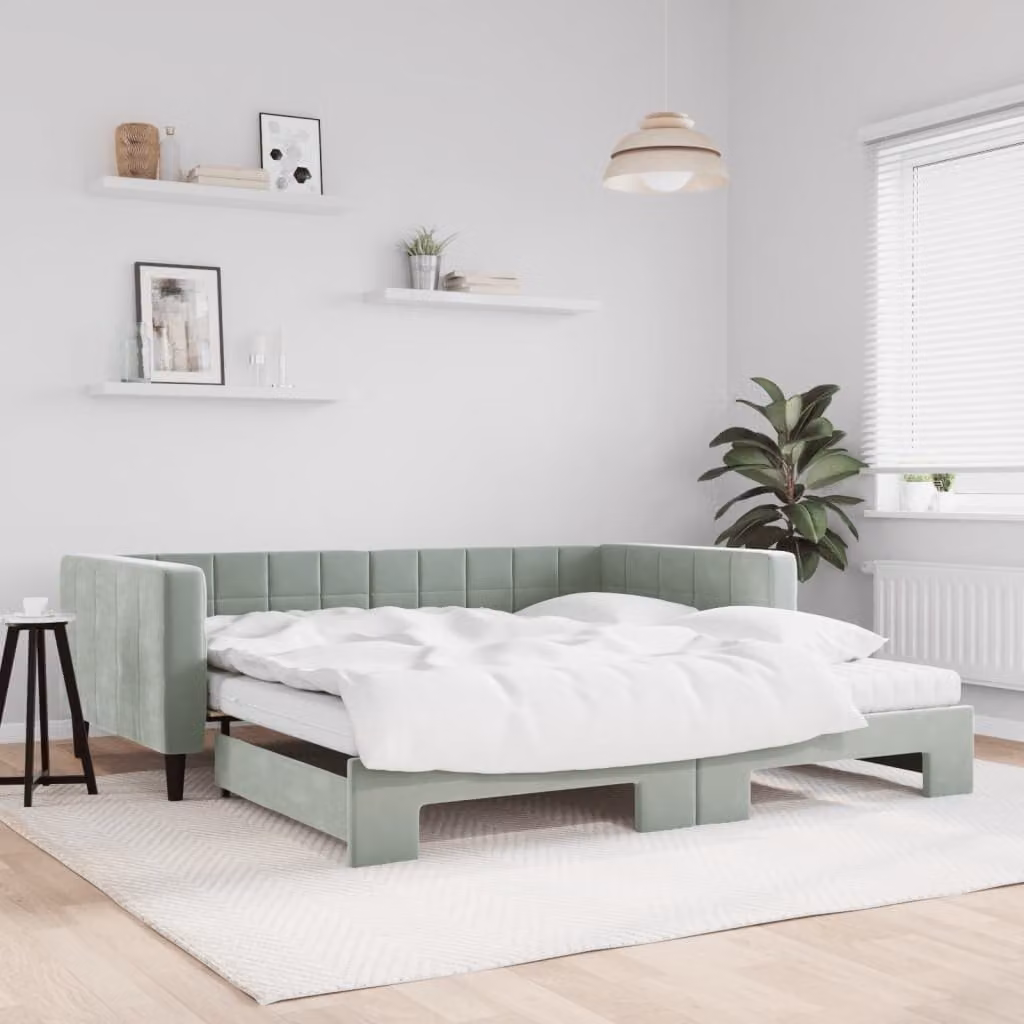 vidaXL Divano Letto Estraibile in Velluto Grigio con Materasso L: 200 cm, P: 100 cm, H: 68 cm