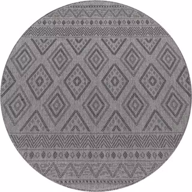 Tappeto rotondo Verona per interni ed esterni in stile boho, antracite e beige, diametro: 80 cm