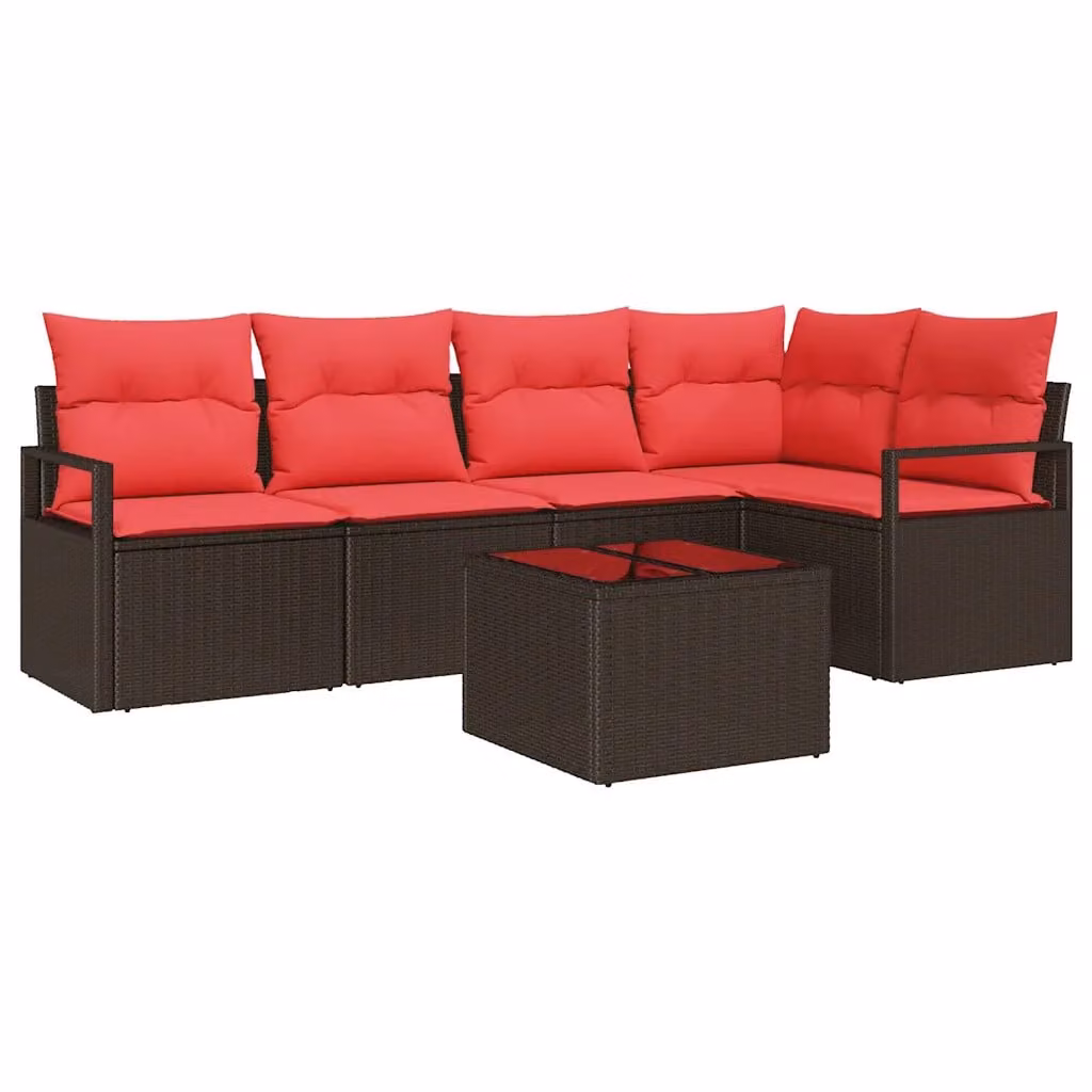Set di divani da giardino vidaXL in rattan marrone con cuscini e tavolino da caffè