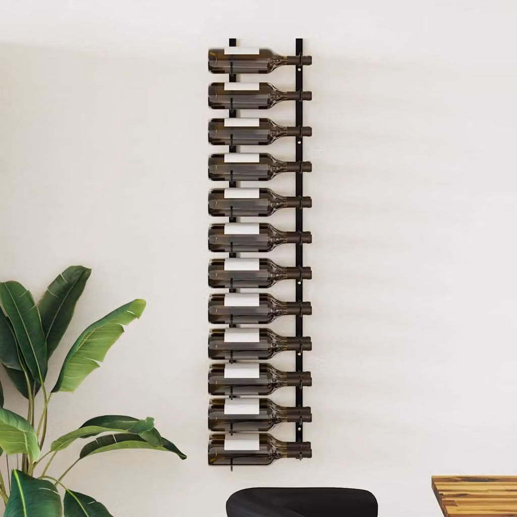 vidaXL Portavini da Parete in Ferro Nero per 24 Bottiglie L: 120 cm, P: 22,5 cm, H: 21 cm