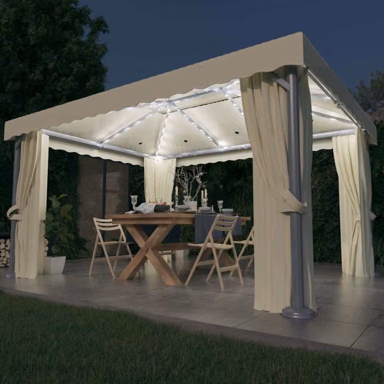 vidaXL Gazebo con Tende e Stringa di Luci LED Bianco e Beige