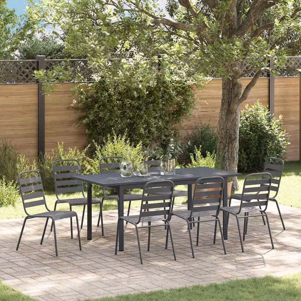 Maison Exclusive - Set da pranzo per esterno, 9 pezzi, acciaio verniciato a polvere color antracite