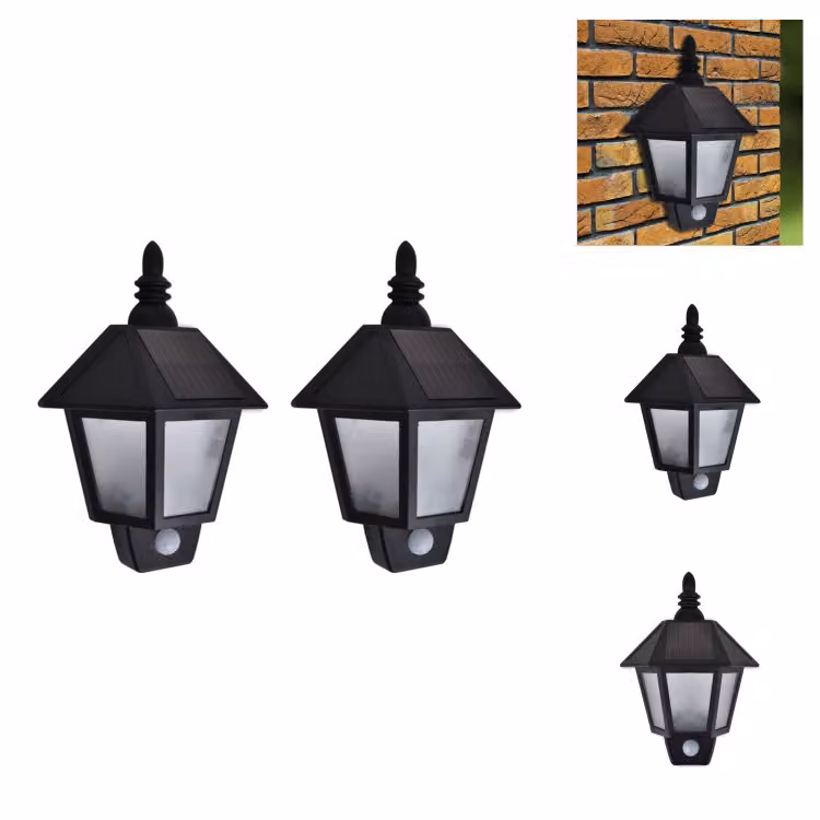 vidaXL Luci solari da parete 2 pezzi con rilevatore di movimento nero - Illuminazione esterna