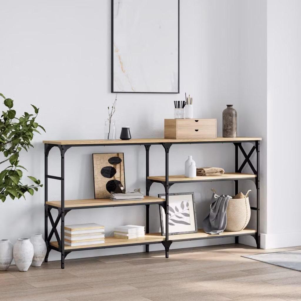 Tavolo Consolle vidaXL in Rovere Sonoma e Metallo, Stile Industriale, L 150 x P 29 x H 76,5 cm