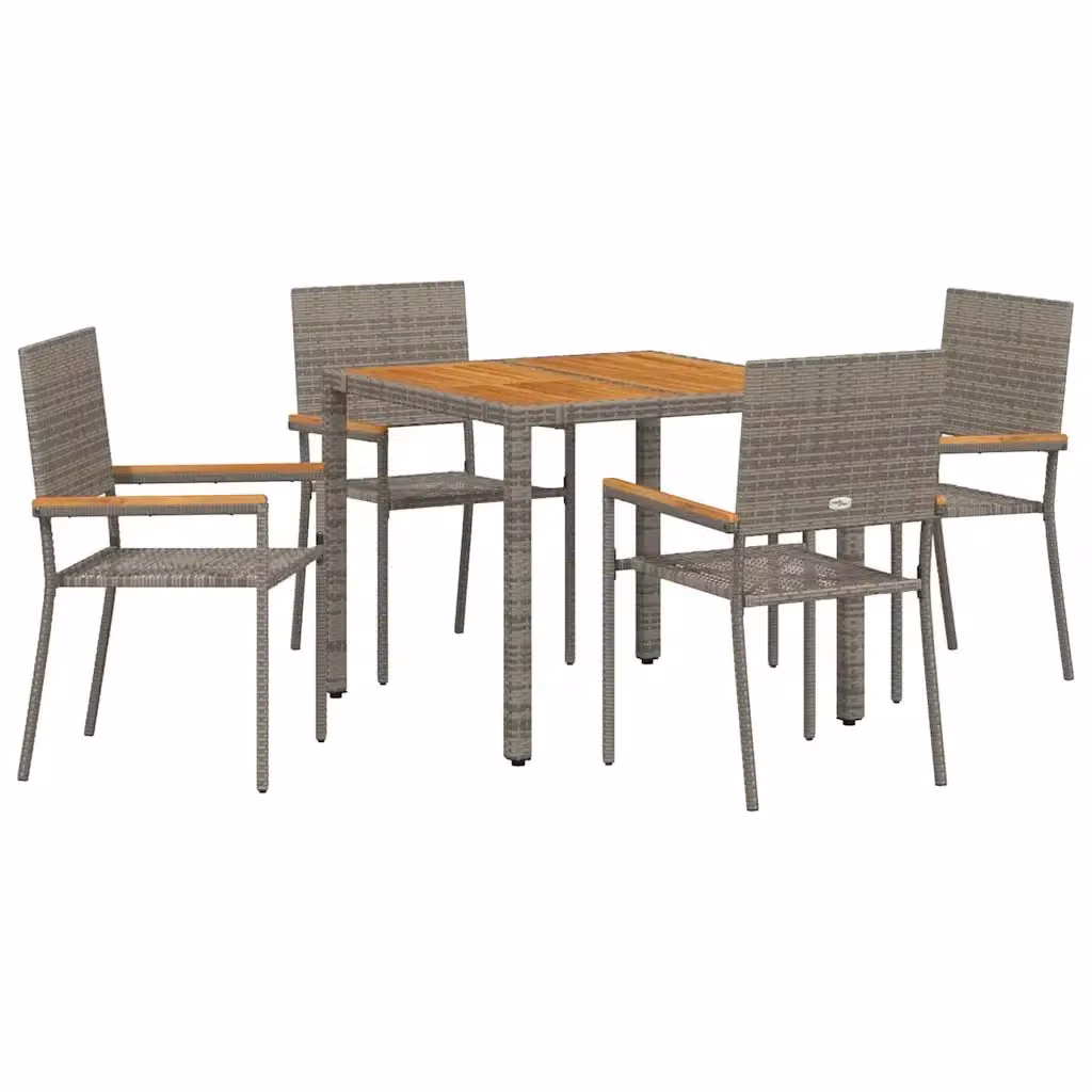 Set da pranzo per giardino e terrazzo vidaXL in polyrattan grigio e marrone con tavolo in legno di acacia, 5 pezzi – 2