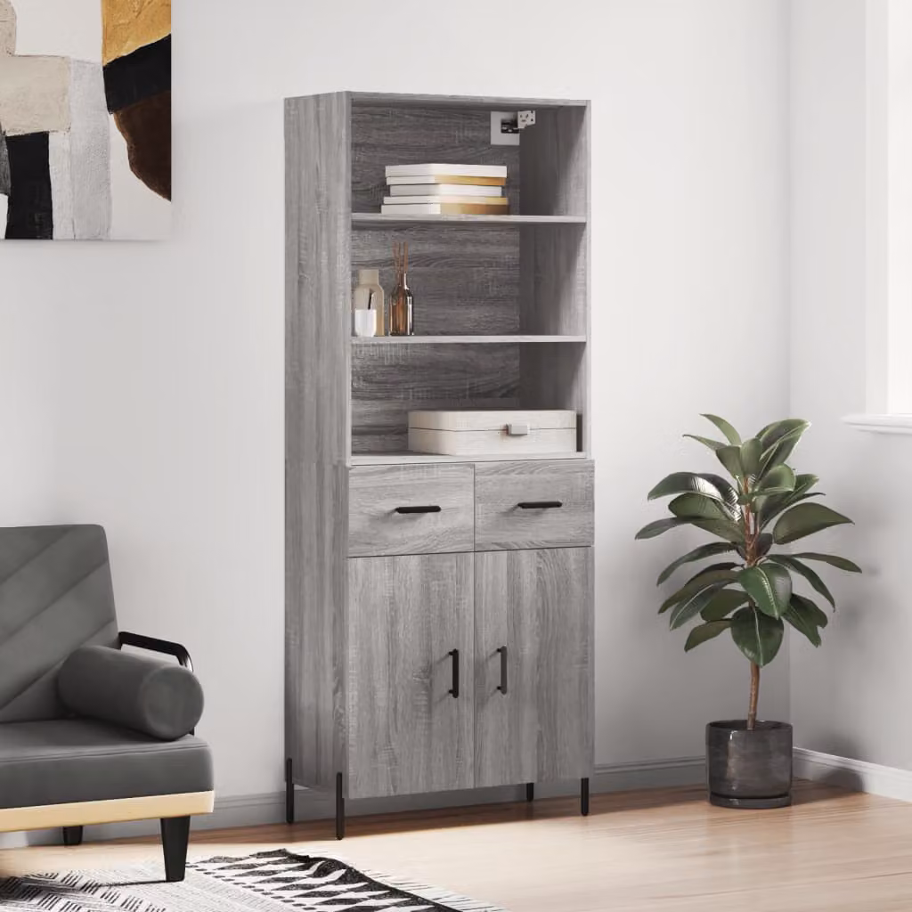 Credenza moderna vidaXL in legno e MDF, colore Grigio, L: 69,5 cm, P: 34 cm, H: 180 cm