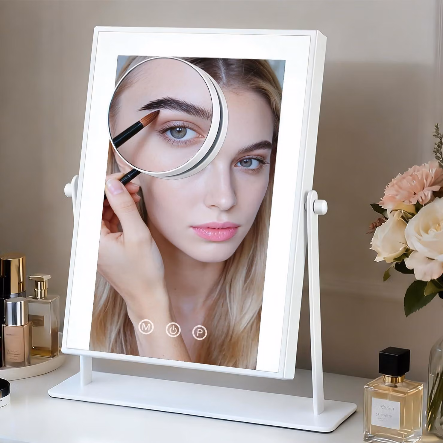 Specchio da trucco con illuminazione a LED, dimmerabile, con 3 temperature di colore e ingrandimento 10x