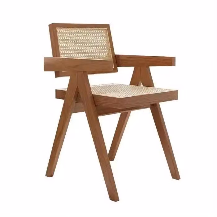 Sedia da pranzo in rattan sedia in legno altezza seduta 47 cm RI29 marrone bianco
