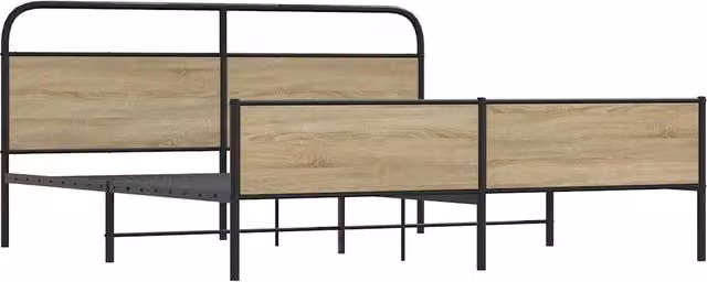 Letto matrimoniale | Letto per adulti | Giroletto senza Materaso in Metallo Rovere Fumo 193x203 cm