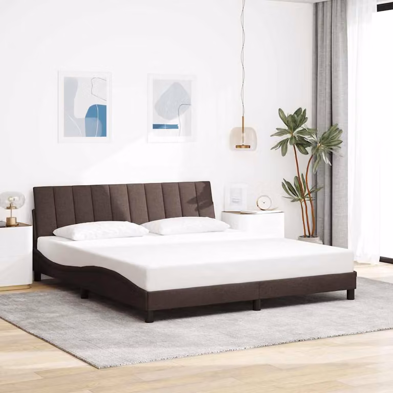 vidaXL Giroletto Hanko Marrone Scuro con Illuminazione Sotto il Letto e Porta USB, L/P: 180 x 200 cm