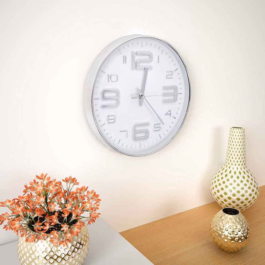 Orologio da Parete Analogico Round vidaXL Argento e Bianco, Diametro: 30 cm