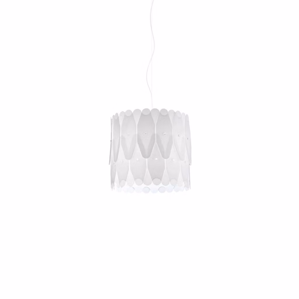 Lampada a sospensione moderna Amanda Linea Zero in bianco e metallo cromato con attacco E27 – 2
