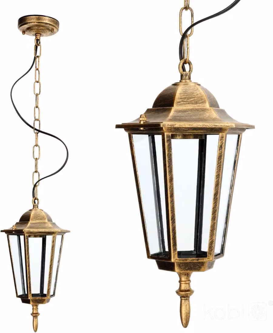 Lampada a sospensione da giardino dorata su catena 1xE27 50W LO4105 IP54 Kobi