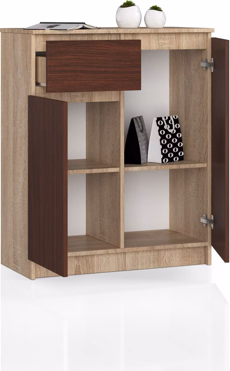 BDW, cassettiera 1 cassetto e 2 ante, 80x99x40 cm, credenza, rovere Sonoma - wenge