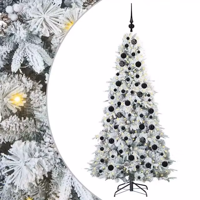 Albero di Natale artificiale moderno vidaXL bianco con luci LED bianco caldo in PVC e plastica, Altezza: 180 cm – 1