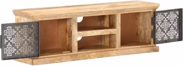 Mobile Porta TV Ante in Acciaio 120x30x40 cm Mango Massello 289095