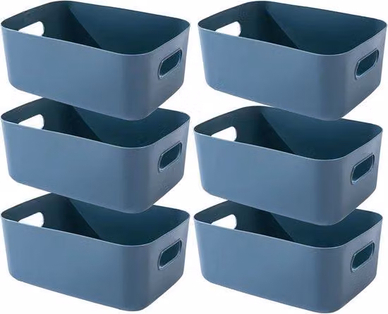 Contenitori in plastica - Manici - 6 pezzi - Blu - 20x15x7 cm