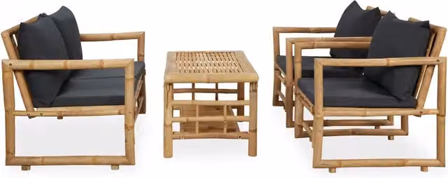 Set Divani da Giardino 4 pz con Cuscini in Bambù 315601