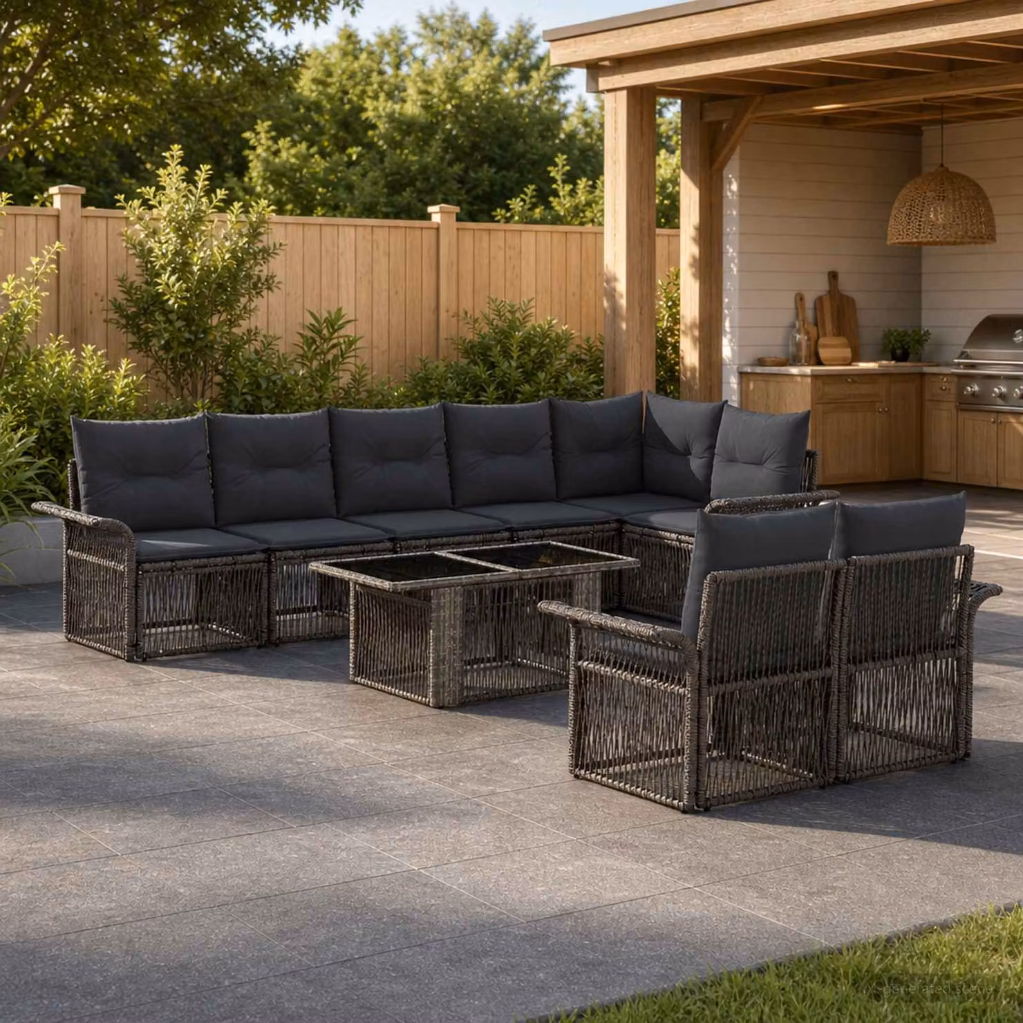 Set Divano da Giardino vidaXL 9 pz in Polyrattan Grigio e Antracite con Cuscini e Tavolino