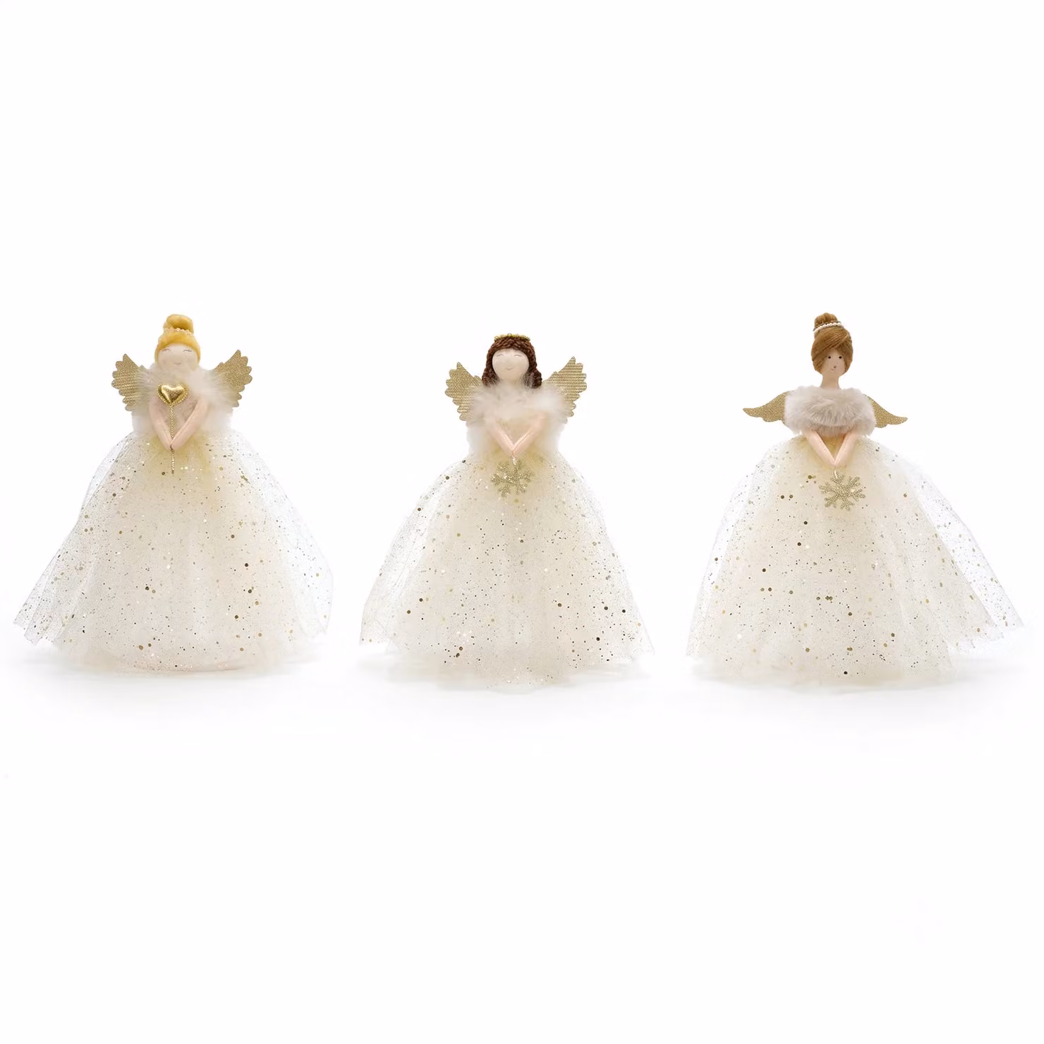 Puntale per Albero di Natale Vestiamo Casa Gran Natale Angelo in Tessuto Bianco con Ali Dorate, Altezza: 30 cm – 1