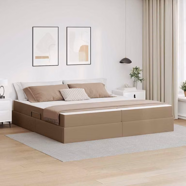 Letto con contenitore e 2 materassi ibridi vidaXL in ecopelle beige L 200 x P 200 x H 204 cm