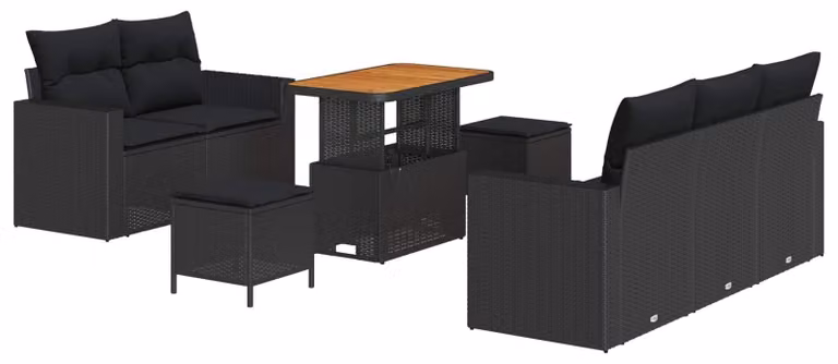 Set da salotto modulare, nero, in rattan sintetico - 5 posti a sedere - Resistente agli agenti atmosferici - Con spazio contenitivo