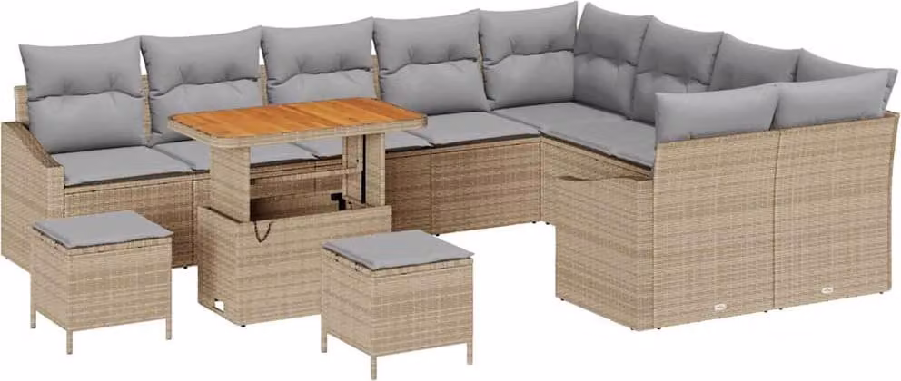 Set Divano da Giardino con cuscino 12 pcs Beige polyrattan