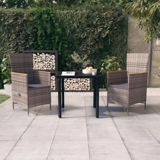 Set da Pranzo da Giardino 3 pz con Cuscini Grigio 3099431