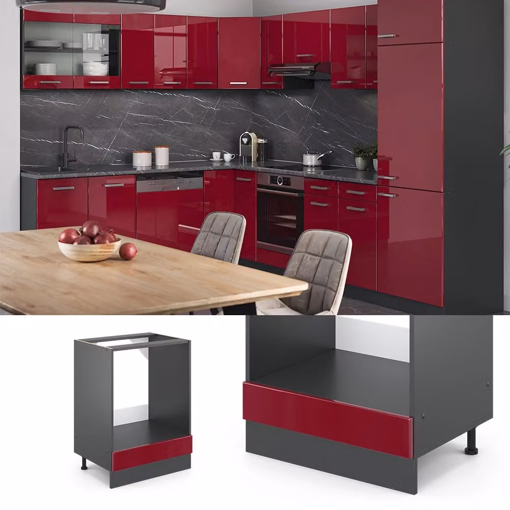 Mobile per forno da incasso R-Line Vicco, Rosso lucido/Antracite e Rovere, L: 60 cm, H: 81,6 cm – 2