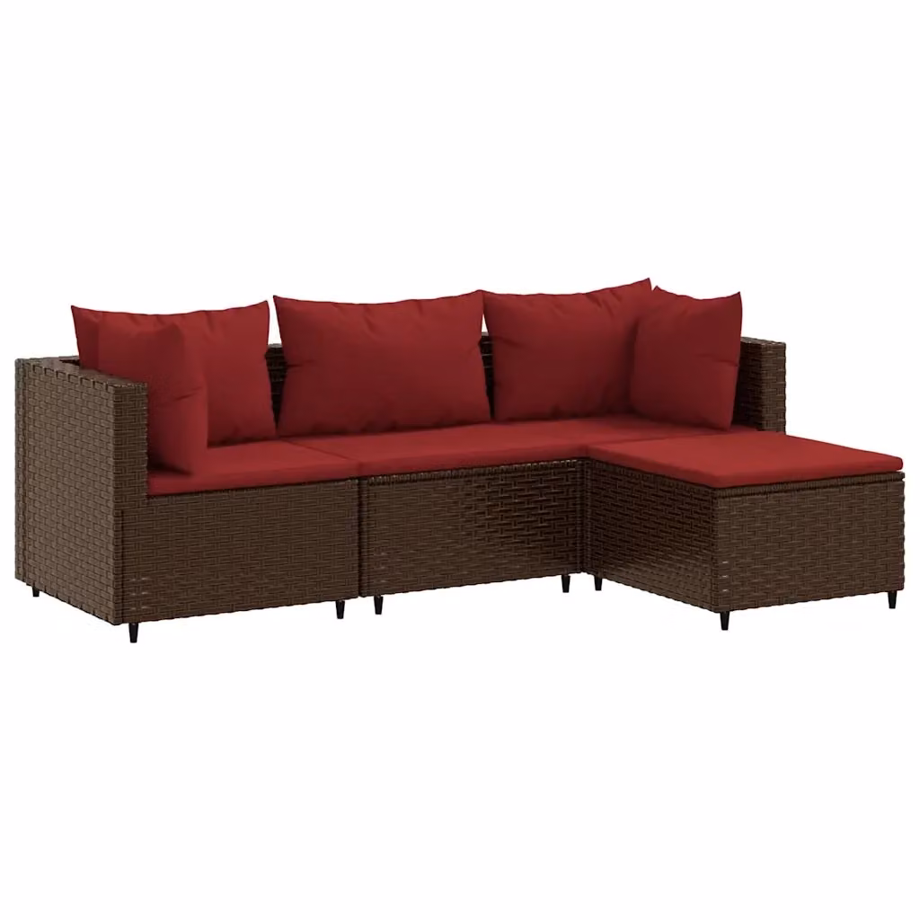 Set di mobili da giardino vidaXL a forma di L con cuscini e pouf in rattan marrone e struttura in acciaio verniciato a polvere – 2