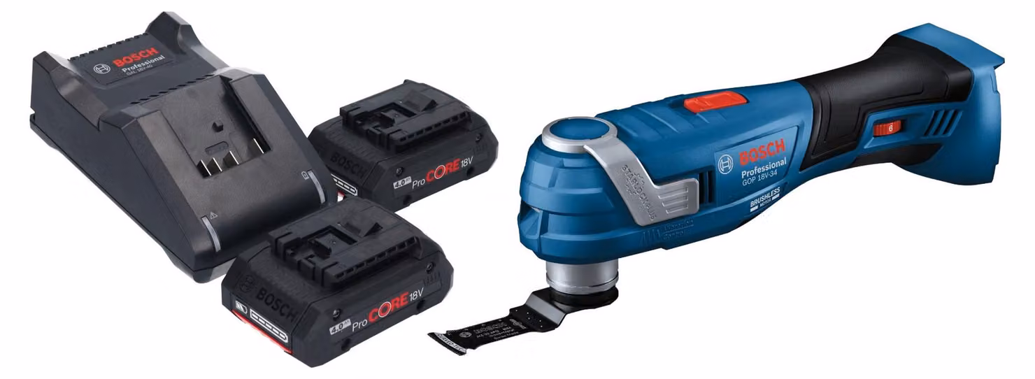 Bosch GOP 18V-34 Multi Cutter professionale a batteria 18 V Starlock Plus + 2x batteria ProCORE 4,0 Ah + caricatore