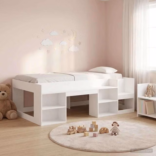 Letto Singolo Rialzato per Bambini vidaXL Bianco con Ripostiglio e Scala – 1