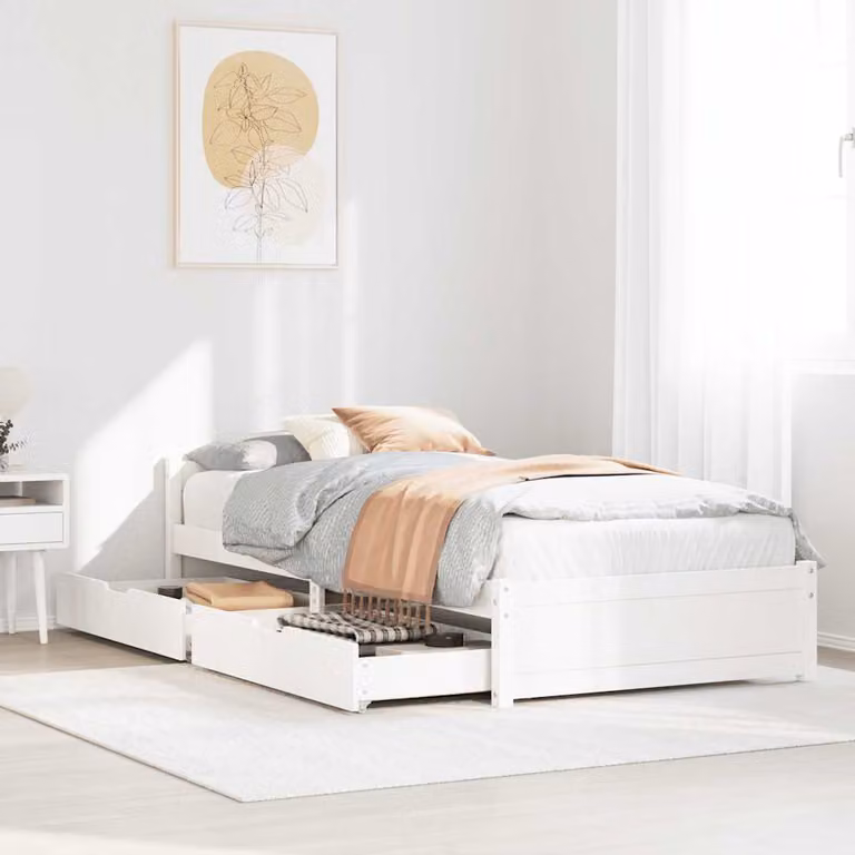 Letto singolo vidaXL in legno massello di pino bianco con cassetti L/P/H: 90 x 190 x 195,5 cm