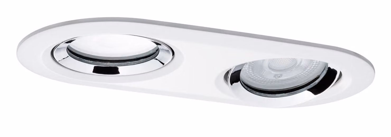 Set di faretti da incasso Paulmann Premium Nova, IP65, orientabili, ovali, LED, 2x7W, 230V, attacco GU10, 51mm, colore bianco con finitura cromata/alluminio