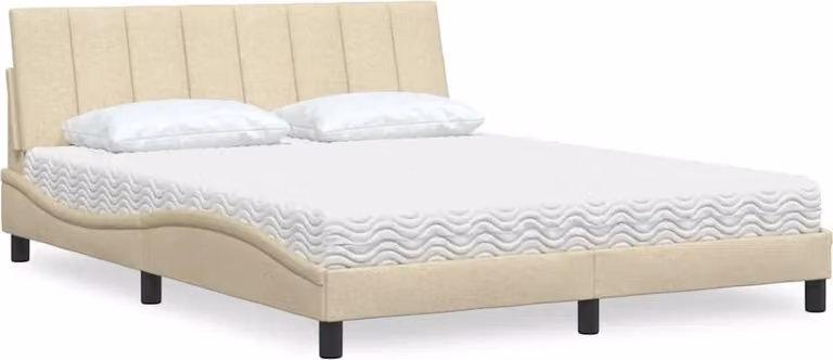 Letto con Materasso Hanko Crema 160x200 cm in Tessuto