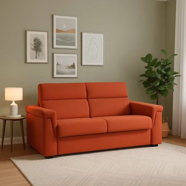 Divano Letto 2 Posti DMORA Arancione con Coperture Sfoderabili e Funzione Letto L/P: 205 x 95 cm – 1