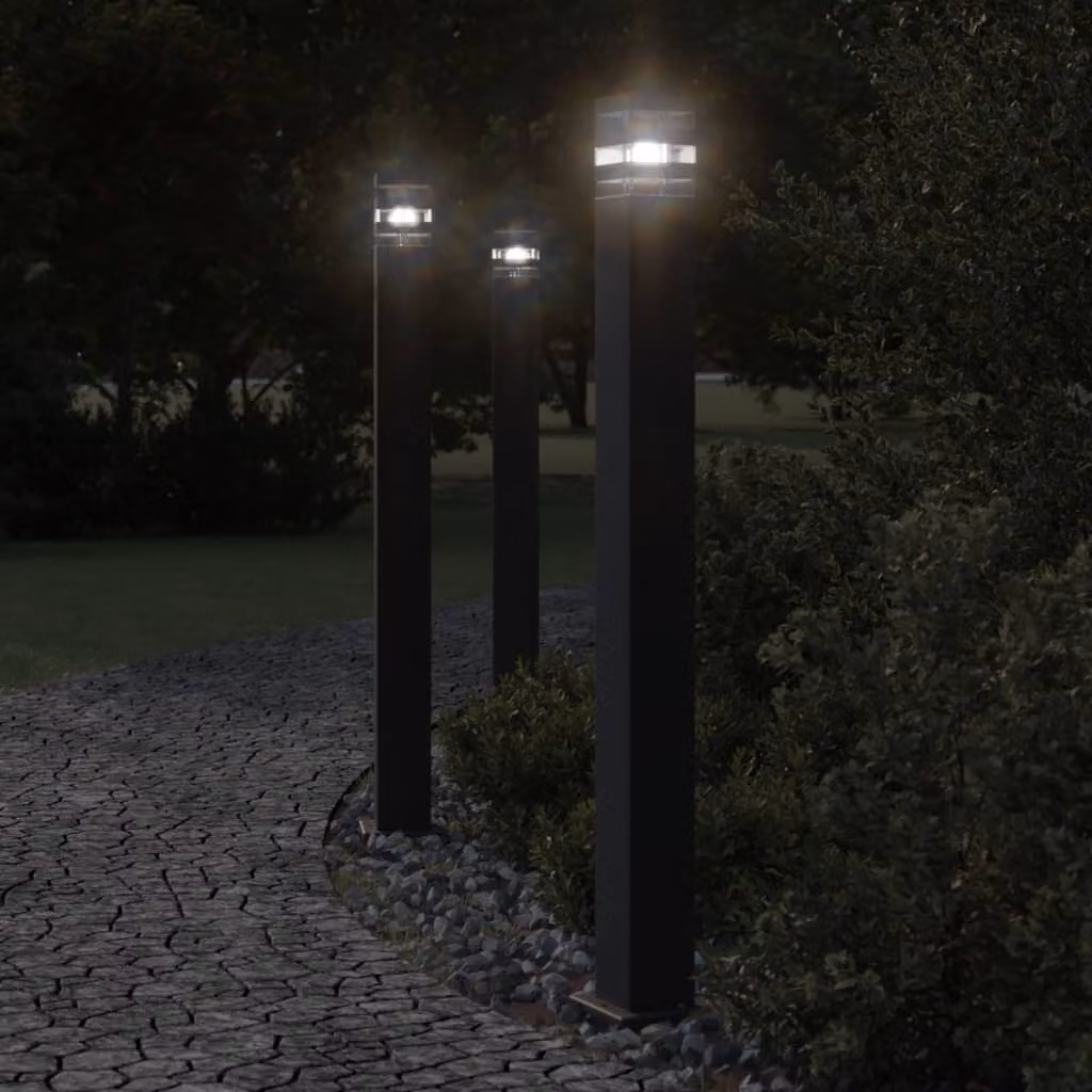 vidaXL Lampada da terra per esterni con sensore di movimento in alluminio e plastica, colore nero, Altezza: 110 cm