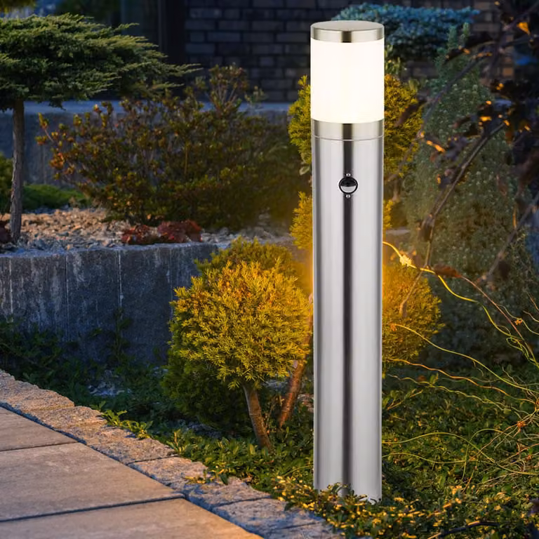 Lampada da terra a LED, rilevatore di movimento, acciaio inox, argento, H 80 cm