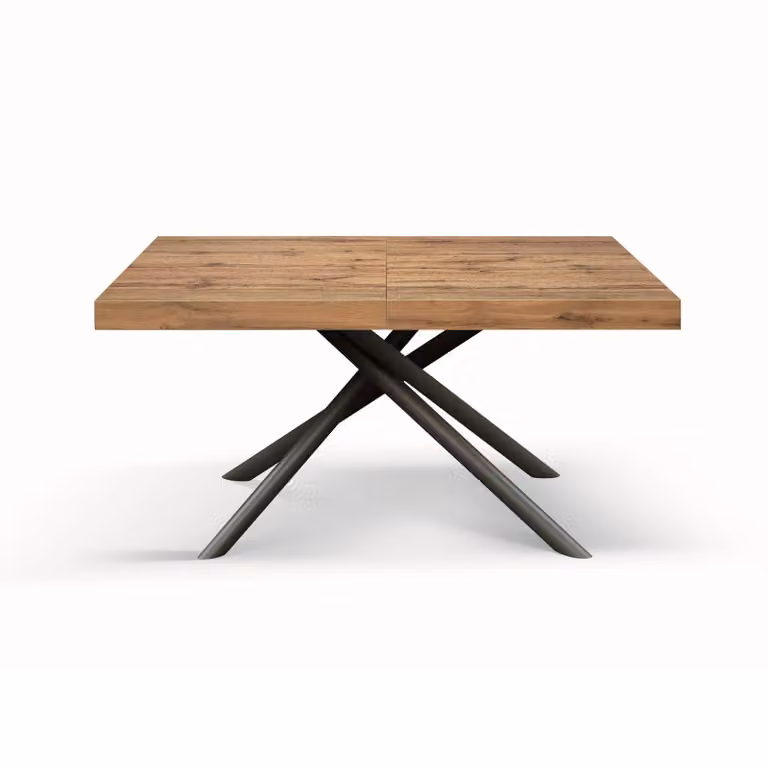 Tavolo CARRARA in legno, finitura rovere rustico e base in metallo verniciato antracite, allungabile 140×90 cm – 220×90 cm