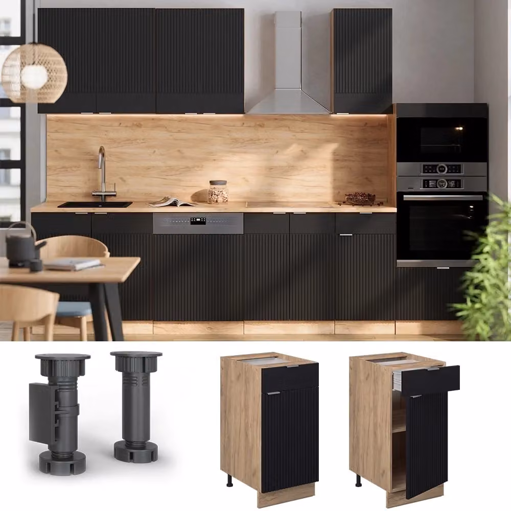 Mobiletto base per cucina Fame-Line Vicco Nero rigato e Rovere dorato L: 40 cm – 2