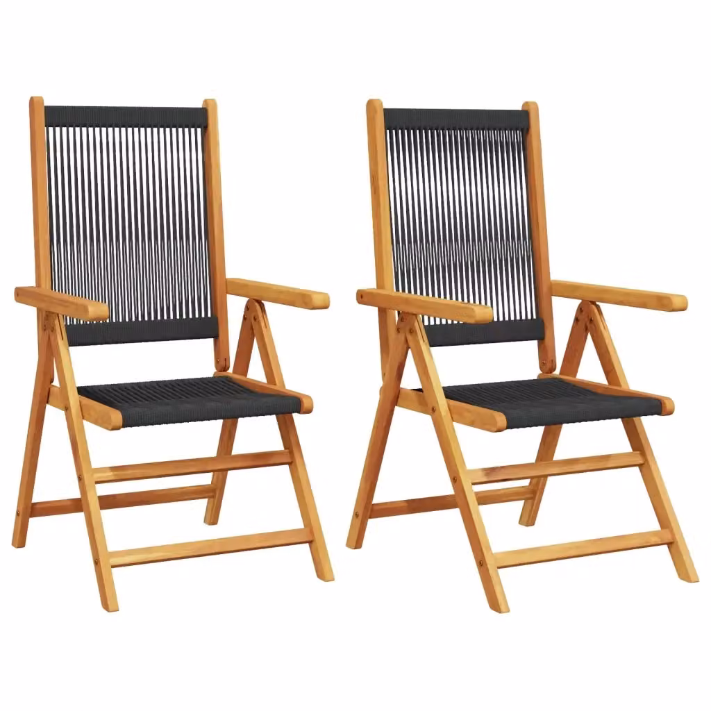 Set di 2 sedie pieghevoli vidaXL in legno di acacia nero e polipropilene con braccioli, impilabili per giardino e balcone – 2