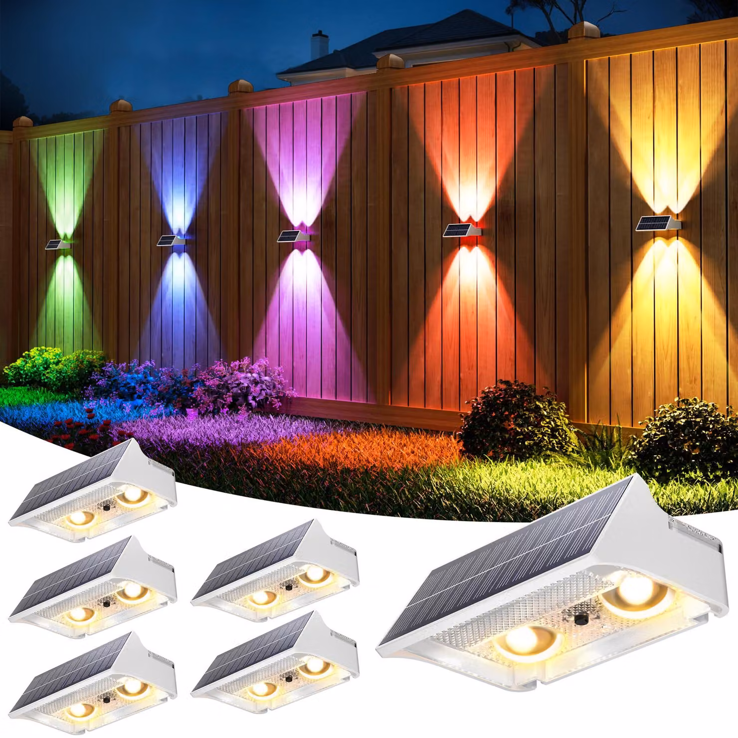 Lampade da giardino solari, set da 6 pezzi, RGB, 9 modalità di colore, grado di protezione IP65, colore bianco