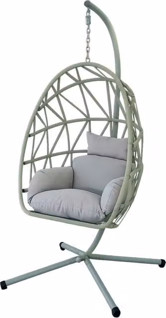 Poltrona pensile pieghevole da giardino Outsunny in rattan sintetico grigio con cuscino