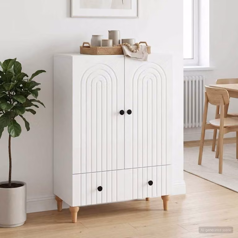 Credenza moderna vidaXL in legno ingegnerizzato bianco lucido L: 66 cm, P: 34,5 cm, H: 95 cm