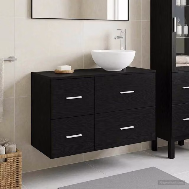Set di mobili per il bagno 2 pz Rovere Nero 3403945