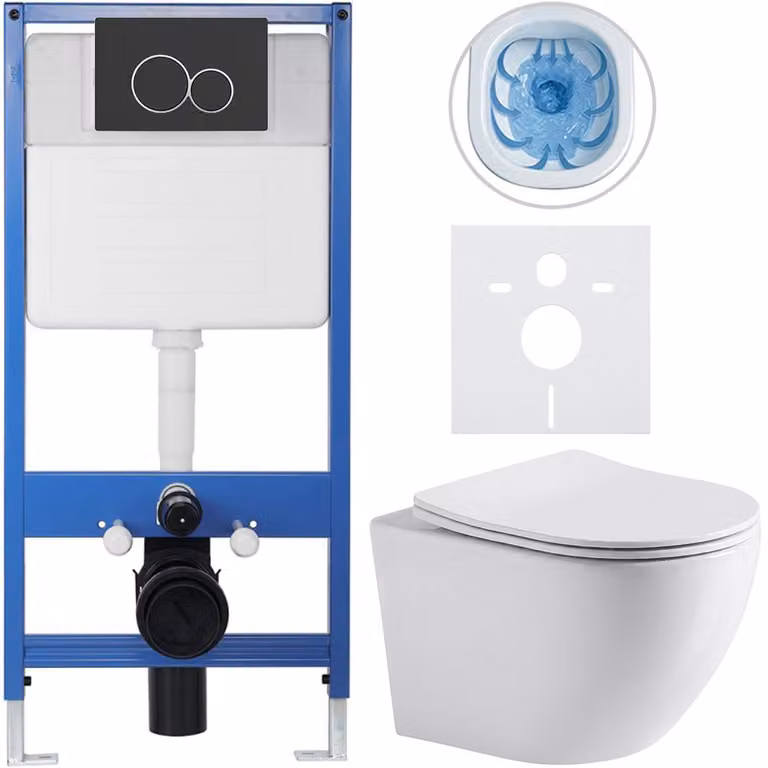 CERANO - Set completo per WC da incasso Lite/Verde - bianco lucido - pulsante WC Duo, nero opaco - installazione a parete - 49x36 cm
