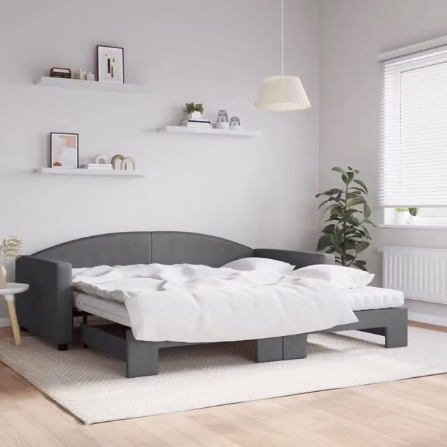 Divano Letto Estraibile vidaXL in Tessuto Grigio con Materasso 100x200 cm – 1